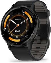 Garmin Venu 3 Skiffergrå infattning i rostfritt stål med svart boett och svart läderband