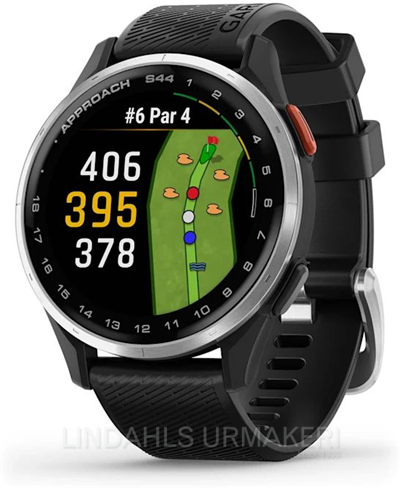 Garmin Approach S44 Aluminiuminfattning i silver med svart silikonband